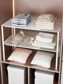 Heavy-Duty Adjustable Expandable Wardrobe Storage Rack - Space-Saving Stackable Metal Storage Rack With Polished Finish, No Assembly Required. - White - View 13