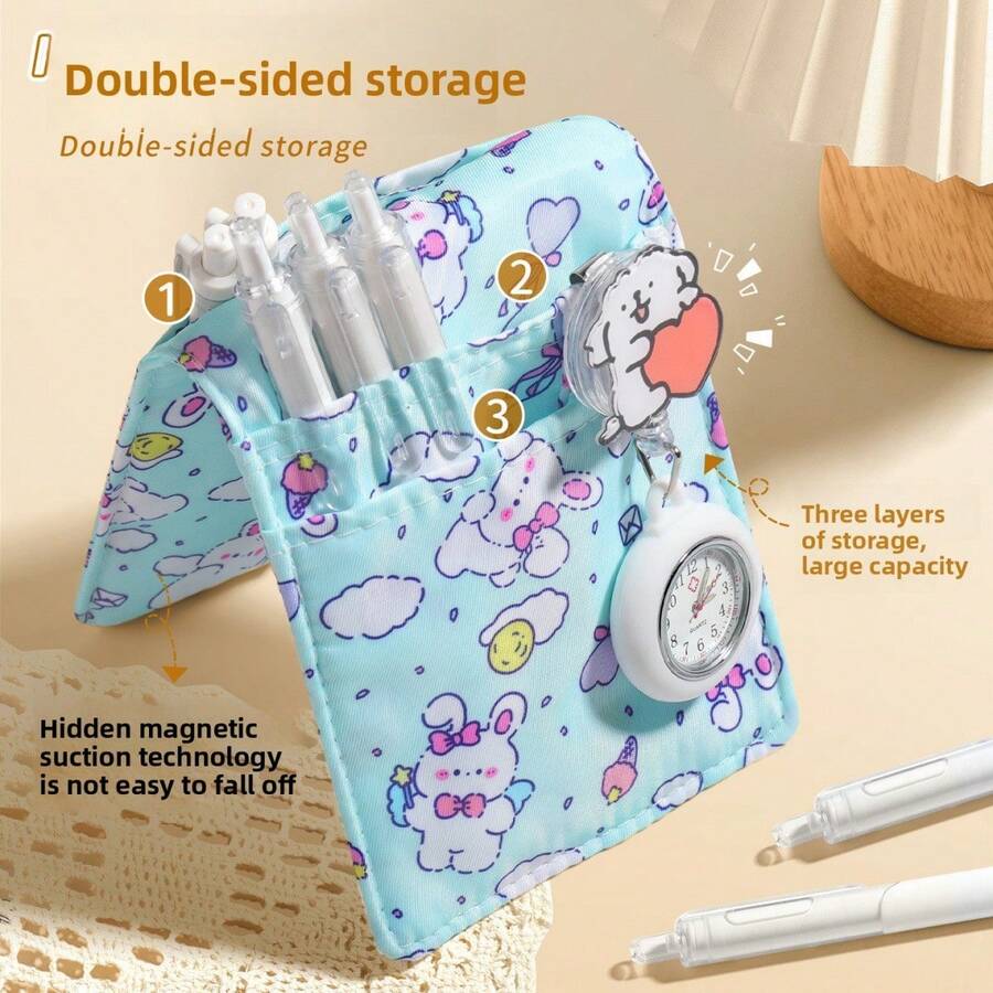 1 szt. Szczelna torba na długopis dla pielęgniarki – 2 wersje medyczne, wykonana z wytrzymałej, grubej tkaniny z nadrukiem małej dziewczynki, odpowiednia dla pielęgniarek/lekarzy/personelu medycznego/stażystów szpitalnych, prezent na Dzień Pielęgniarki, pamiątka z okazji rocznicy pracy w szpitalu, wiosenny niezbędnik do pracy, akcesorium dla personelu medycznego, prezent dla pracownika służby zdrowia - Wielokolorowe - Zobacz 1