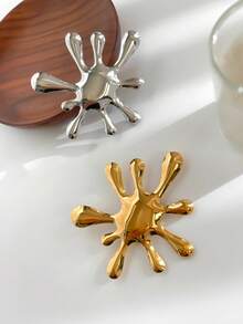 1枚复古镂空不对称波浪纹英伦风不锈钢金/银色胸针，百搭女士配饰 - 胸針 - 查看 9