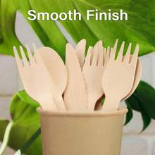 150pcs Wooden Cutlery Set - Wooden Cutlery Set Includes 50 Compostable Forks, 50 Wooden Spoons And 50 Knives - Cutlery Set For Outdoor, Party, Camping And Picnics - Apricot - View 7