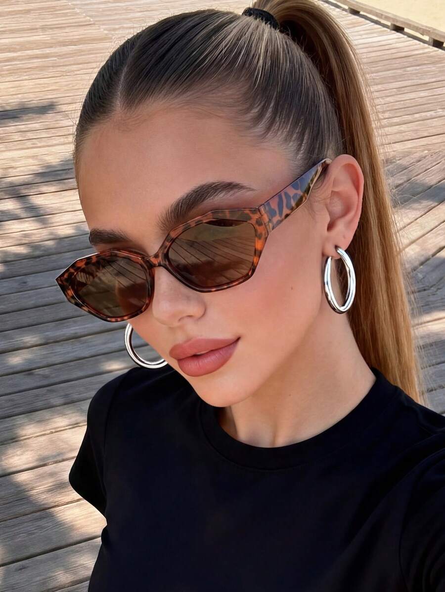 1 Pair Unisex Cat Eye Retro PC Frame Casual Eyeglasses, Fashion Streetwear - Leopard Tea - View 1