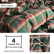 2/3pcs Vintage Green & Brown Plaid Washed Cotton Duvet Cover Set, Minimalist & Fashionable Bedding Set, Suitable For All Seasons, Dorms, Guest Rooms, Soft & Breathable, Machine Washable (1 Duvet Cover + 1/2 Pillowcase, No Filler) - Green - View 5