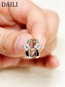 DAILI 14K金小圆环耳环，不锈钢小圆环耳环，四叶草圆环耳环，情人节礼物，6毫米/8毫米/10毫米 - 四葉草耳環 - 查看 5