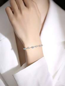 1 pieza Pulsera de corazón romántico de plata de ley S925, brazalete con diseño único con corazón incrustado, versátil para uso diario, regalo pensativo - Amar - Ver 4