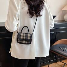 复古高端女式手提包 新款小方包 复古小众设计 多功能通勤单肩斜挎包 - 黑色 - 查看 6