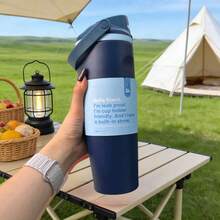 30oz Stainless Steel Insulated Water Bottle With Leak-Proof Lid And Portable Handle - Solid Color Classic Pattern, Long-Lasting Hot/Cold Insulation, Ideal For Car, Office, Travel, And As A Gift. - Blue - View 4