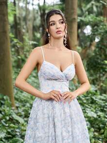 Faeriesty 优雅系带荷叶边腰部镂空开衩连衣裙，正式吊带礼服 - 白色 - 查看 7