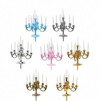 1 件/2 件/3 件/4 件/5 件粉色/金色/银色/古铜色/卡其色/蓝色/灰色塑料烛台形状（带配套蜡烛）烘焙蛋糕装饰，复古生日烛台装饰，烘焙蛋糕烛台装饰，病毒蛋糕架烘焙配件适用于情人节、婚礼季、返校季、母亲节、节假日、生日派对