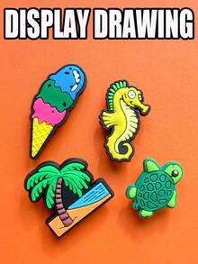 15 pièces/set Série d'été Décorations de chaussures et de sacs en PVC durables et détachables, motifs de dessins animés créatifs. Convient pour les breloques de chaussures, les bracelets, les serre-poignets, les cadeaux de fête et d'anniversaire, les accessoires d'emballage. Amusant et charmant, pièces durables, idéal pour les cadeaux de Noël, d'anniversaire et de fêtes. - Turquoise - Voir 7