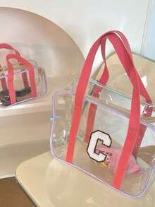 Túi nhựa trong suốt kiểu dáng túi đi biển, thêu 26 chữ cái trong bảng chữ cái, màu trắng, kiểu khăn tắm, túi đeo vai. - Nhiều màu - Xem 4