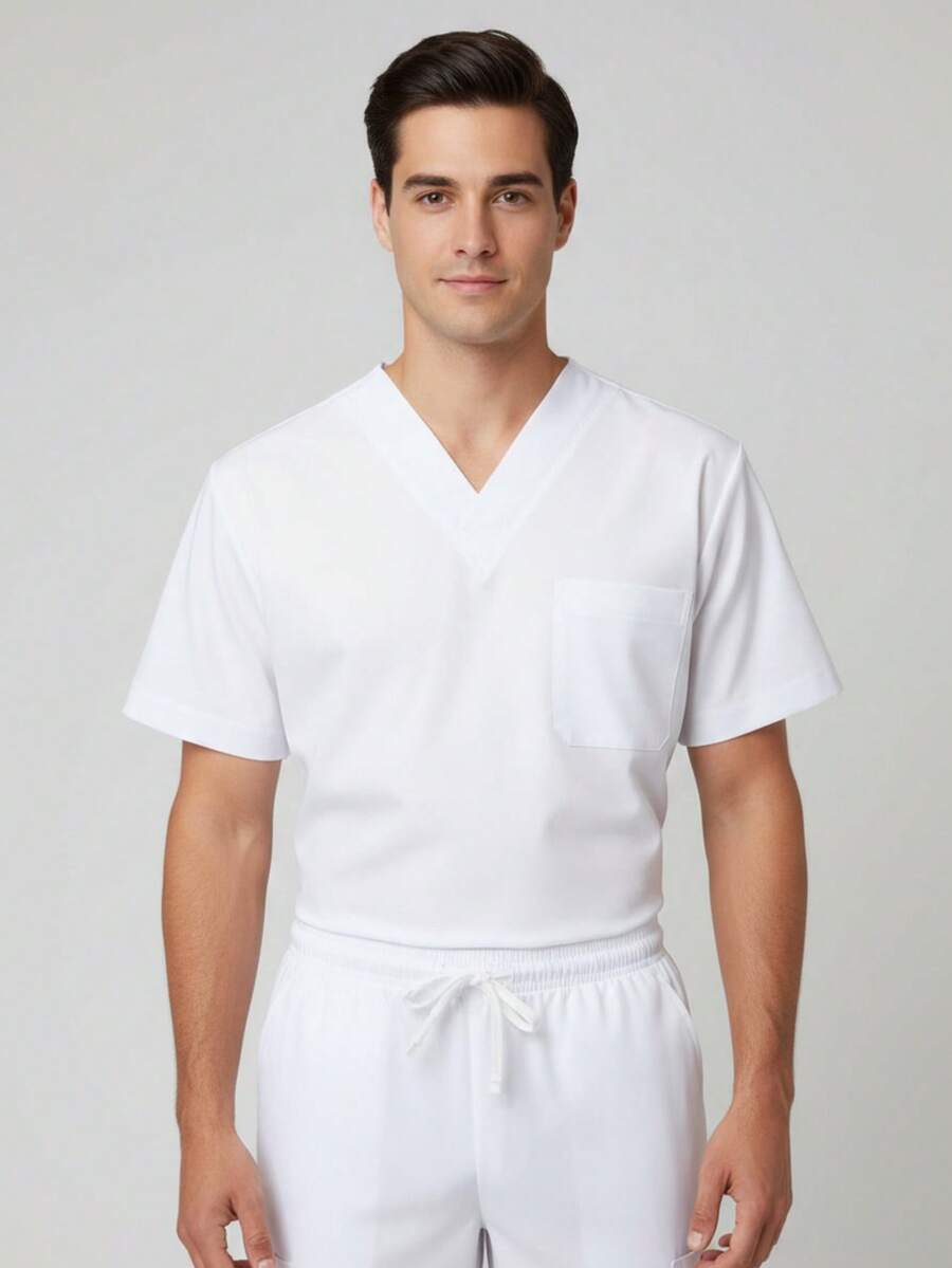 Uniforme Quirúrgico para Caballero Repelente Todo Regular Bolsillo Cordón - Blanco - Ver 1