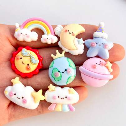 10件套混合天气系列平底剪贴簿婚礼贴纸、纽扣、耳环、发饰DIY工艺装饰品