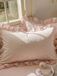 3pcs 100% Polyester Pink Floral Ruffled Duvet Cover Set, 2 Ruffled Pillow Shams + 1 Ruffled Duvet Cover (No Flat Sheet), Spring/Summer 2026 - Multicolor - View 3