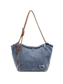 Fashionable Retro Popular Shoulder Bag, Simple Solid Color Large Capacity Casual Multifunctional Tote Bag, Niche Design Daily Generous Armpit Bag, Suitable For Shopping, Daily Outings, Gatherings, Commuting - Blue - View 6