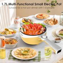 Hot Pot eléctrico mini sartén eléctrica de 1 7 litros portátil antiadherente con ajuste de potencia cocina ramen multicocina de viaje para filete sopa huevo avena fideos pinzas-B031 - Amarillo - Ver 2