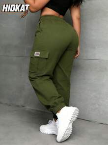 Pantalones de trabajo para mujer HIDKAT, cintura alta con cordón y cintura elástica con bolsillos, ligeros y transpirables - Verde - Ver 2