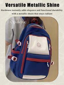 Fashion Color-Blocking Backpack For Women, Casual Large Capacity Knapsack, Fashion Simple College Student School Bag, Casual Daypack, Waterproof Bookbag, Travel Backpack Suitable For Daily, School And Outing Use, Travel Essentials, School Supplies, Travel Accessories - 彩色 - 查看 4