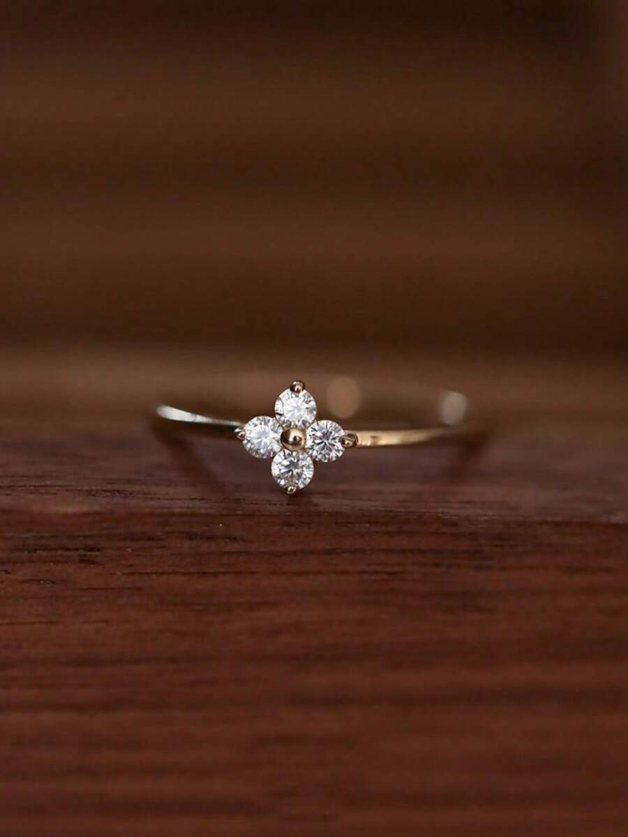 1pc Elegant V-Shaped Zirconia Stacking Ring 925 Sterling Silver Fine Jewelry Gift Holiday Gift Birthday Gift Suitable For Women Daily Wear Ladies Date Wear - Gold - View 1