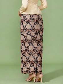 女士卡夫坦长袍 - 优雅印花长款连衣裙，咖啡金色长款连衣裙，开斋节服装，开斋节 - 咖啡棕 - 查看 2