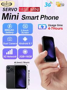 SERVO 18SEmini Smartphone, Dual SIM Dual Standby, Android 8.1, 3G WCDMA, RAM 2GB+ROM 16GB, WIFI, 3.0 Inch Display, Smart Mini Phone - Black - View 12