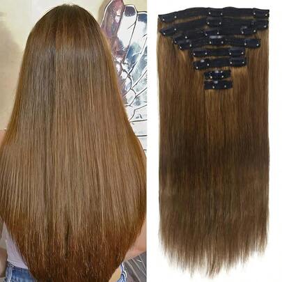 Straight Clip In Hair Extensions Medium Light Hair 18Inch 120g #6 8PCS Hair Extensions 16- 26inches For Women