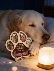 Personalized Custom Wooden Paw Print Pet Memorial Photo Frame, 7.8x7.8in/20x20cm, 4 Photo Slots & Collar Display, Engraved 'In Loving Memory Of' Sympathy Gift For Dog Cat Lovers, Remembrance Decor For Living Room, Bedroom, Memorial Corner, Christmas - Multicolor - View 5