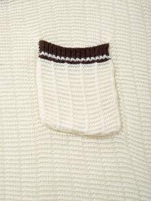 LOOKUN 新款春夏宽松 Polo 领短袖针织衫，藏蓝色，休闲简约纹理日常百搭上衣 - 杏色 - 查看 5