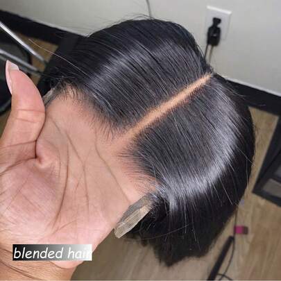 8-36 Inch Straight Bob Wig Human Blended Hair 13x4 HD Frontal Lace Wig Short Bob Wigs For Women Bob Lace Front Wigs Human Blended Hair Pre Plucked 180% Density Natural Black Color