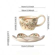 手绘薰衣草咖啡杯碟陶瓷餐具，优雅下午茶拉花杯，乡村风格饮具套装 - 彩色 - 查看 5