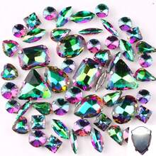 50颗/包，闪亮混合形状玻璃水钻，银色金属平底，混合形状手工缝制水钻，适用于服装装饰，平底工艺宝石水晶缝制水钻带爪，DIY配件，用于装饰衣服、连衣裙、包包、鞋子、胸针、耳环、手工艺品。 - 彩色 - 查看 47