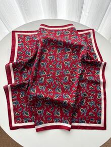 26.77 Inch Faux Silk Printed Square Scarf, 68cm Women's Fashion Breathable Multifunctional Headband, Neck Scarf, Wrap Accessory, 1pc - Red - View 3