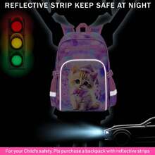 Tres piezas con estampado de gato rosa, equipado con una bolsa de almuerzo y un estuche para lápices. La bolsa de almuerzo se puede sujetar a la mochila. Adecuado para la escuela, los viajes y las mochilas de los niños. - Mochila - Ver 8