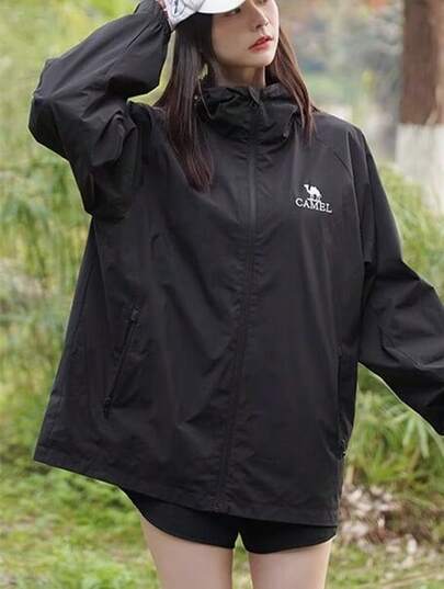 CAMEL CROWN Unisex Outdoor Hooded Jacket, Travel Windproof Waterproof Coat, Contrast Color Fashion Windbreaker