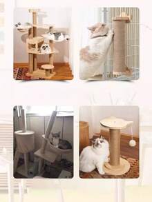 This Cat Scratching Post/Climbing Tower Features A Raised Design With Durable, Scratch-Resistant Sisal Rope Pads. It Also Includes A Built-In Teaser Wand And Cat, Perfectly Meeting Cats' Needs For Self-Soothing, Nail Scratching, And Entertainment. It Makes An Excellent Gift For Kittens. - 46cm Longer - View 9