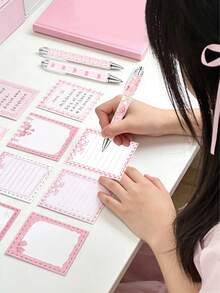 8张粉色蝴蝶造型自粘便签纸，可爱蝴蝶结设计，适合婴儿派对、女孩生日、家居/办公室装饰、儿童学习用品、蝴蝶主题礼物 - 彩色 - 查看 1