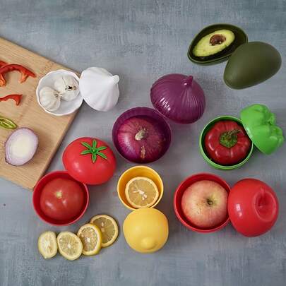 1/2/3pcs Lemon & Onion Food Storage Set - Multipurpose Plastic Containers, Freezer , Flip-Top Lid, Hand Wash, No Electricity Needed - Fruit & Vegetable Shaped Kitchen Crisper