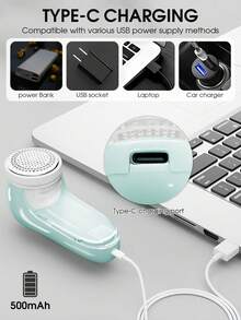 Electric Lint Remover, Fabric Shaver, Clothes Defuzzer, 3-Blade Electric Lint Remover, Sweater Defuzzer, For Sofa, Fuzz, Pilling, Hair, USB Rechargeable - Multicolor - View 3