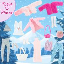 15 Pieces Fashion Doll Clothes With Accessories For 11.5 Inch Girl Dolls, Including 3 Sets Doll Outfits, 2 Bags, 3 Pairs Of Shoes And 1 Cameric,Winter Style, Doll Dress Up Game Toys Birthday Gift Christmas Stocking Stuffers(Doll Not Included) - Multicolor - View 4