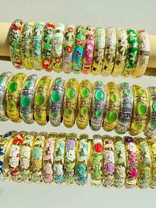 20/15/12/10/7/5/3/1 chiếc Vòng tay kim loại tráng men họa tiết cung điện sang trọng, cổ điển, màu sắc ngẫu nhiên, vòng tay nhựa giả đá hình hoa bướm rỗng nhiều màu sắc. - Nhiều màu - Xem 7