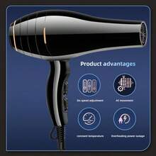 Professional Hair Dryer With Diffuser - Powerful & Fast Hair Dryer, AC Motor Heating, Cold & Hot Air Constant Temperature, Gentle On Hair, Comes With Diffuser And Concentrator Nozzle - Black - View 8