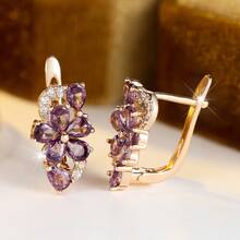 Vanel 1 Đôi bông tai hình cánh hoa cắt giọt nước màu tím đính đá Cubic Zirconia, bông tai Cubic Zirconia, trang sức cưới, trang sức đính hôn - Hoa tai - Xem 2
