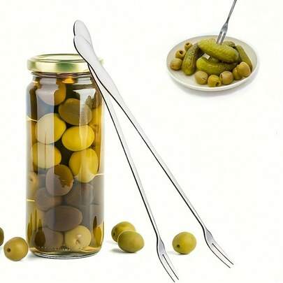 1件装不锈钢泡菜叉、橄榄叉、长柄罐头泡菜夹、罐头叉、不锈钢水果叉、厨房工具、厨房用具