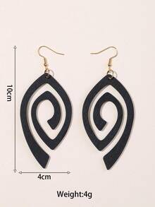 1 Pair Wooden Hollow Cut-Out Pendant Earrings, Plus Size Exaggerated Personalized Earrings - Black - View 3