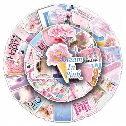 50pcs Cute Pink Romantic INS Style Stickers, Suitable For Laptop, Water Bottle, Guitar, Bicycle, Motorcycle, Bumper, Luggage, Skateboard, Graffiti, Adorable Stickers, Ideal Gift For Teenagers And Young Adults Scrapbook Supplies Stationery Funny Stickers