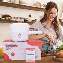 Eléctrica Hot Pot Cooker Steamer 1.8L - Sartén Antiadherente Multifuncional - Dormitorio Oficina Portable Ramen Cooker Steamer Hervir Protección Seca - Adecuado Para Fideos Steak Cooker Eg-B031 - Blanco - Ver 8