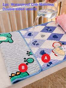 1件双面防水床垫，卡通动物印花，可折叠，适用于婴儿床/游戏区/沙发/宠物/女性/老人护理 - 彩色 - 查看 1