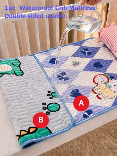 1件双面防水床垫，卡通动物印花，可折叠，适用于婴儿床/游戏区/沙发/宠物/女性/老人护理