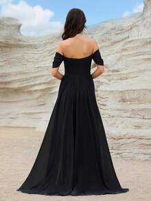 Off Shoulder Sequin Patchwork Formal Dress - Black - View 3