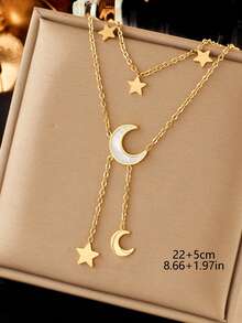 1件时尚个性化星月吊坠脚链，优雅简约不锈钢镀金双层脚链，适合女性日常、派对、节日、约会、日常礼物、珠宝礼品、节日礼物 - 金色 - 查看 3