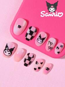 SANRIO 24片装短款椭圆形可爱3D库洛米美甲，蝴蝶结和爱心珍珠设计，完美贴合亚克力假指甲套装，包含1支果冻胶和1个指甲锉，库洛米美甲适合女性女孩日常派对、聚会等场合，重新发现美甲的精致优雅。 - 彩色 - 查看 1